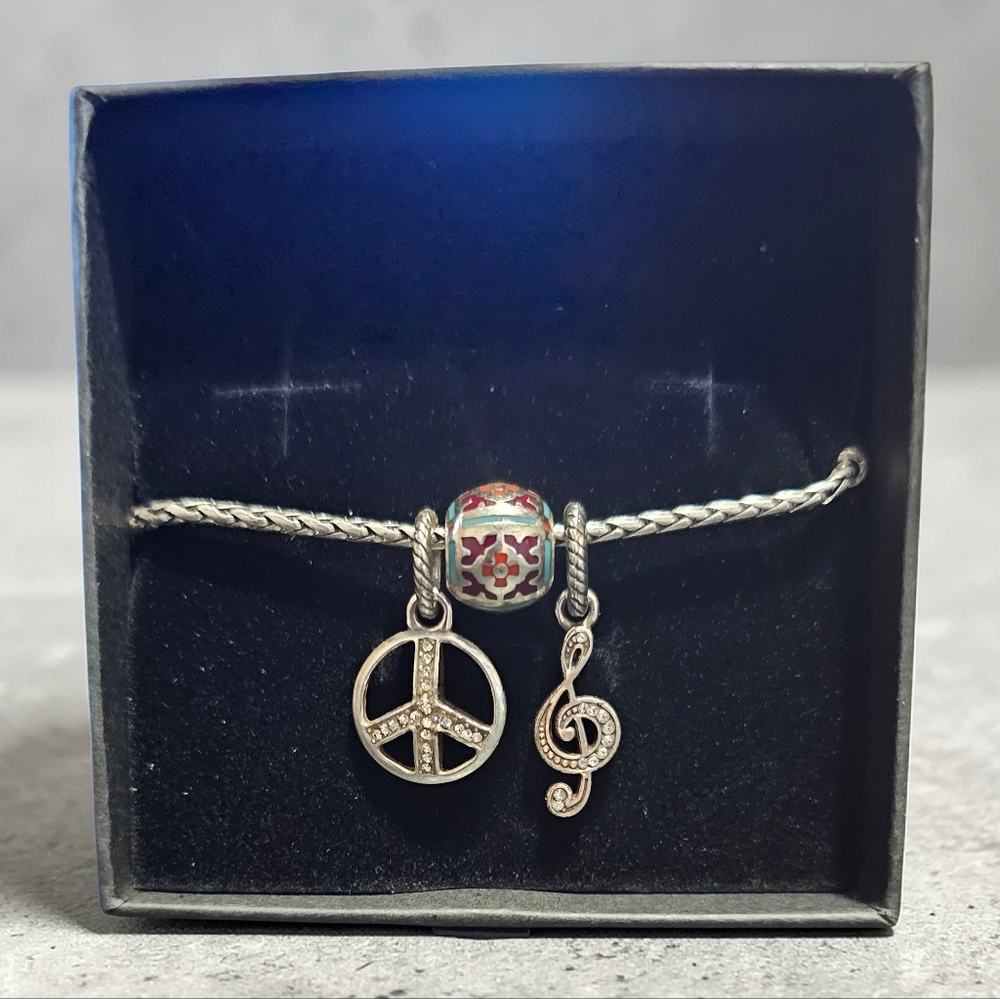 Brighton Dream ☮️ Charm Bracelet NWOT Silver Tone ☮️ Sign Music Note Enamel Bead
